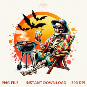 Summerween PNG, Summerween Vibes PNG, Funny Skull, skeleton Halloween in Summer png, Trendy Sublimation, Spooky Summer Png, Grilling png dtf