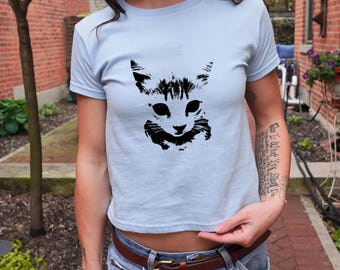 Maglietta per neonati con gatto e stampa Black Ink / Maglietta con grafica di gattino Y2K