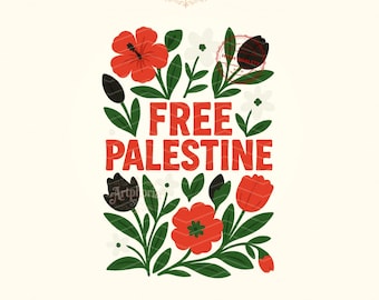 Free Palestine Flowers Flag PNG, Political Resist (Digital Download)
