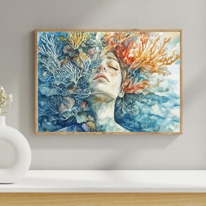 Póster de Océano Sereno, Arte Floral de Pared, Decoración Subacuática, Decoración Boho para el Hogar, Regalo para Amantes del Océano, Obra de Arte de Vida Marina
