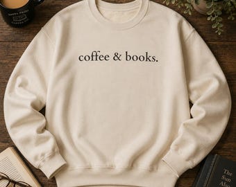 Sweat-shirt café et livres | Ras du cou minimaliste