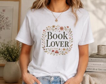 -shirt floral amoureux des livres | T-shirt de lecture littéraire confortable