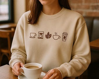 Sweat-shirt ras du cou à motif café minimaliste