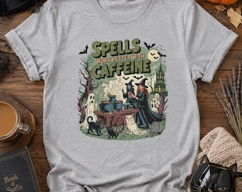 Les sorts fonctionnent mieux avec un tee-shirt contenant de la caféine | Chemise café sorcière d'Halloween
