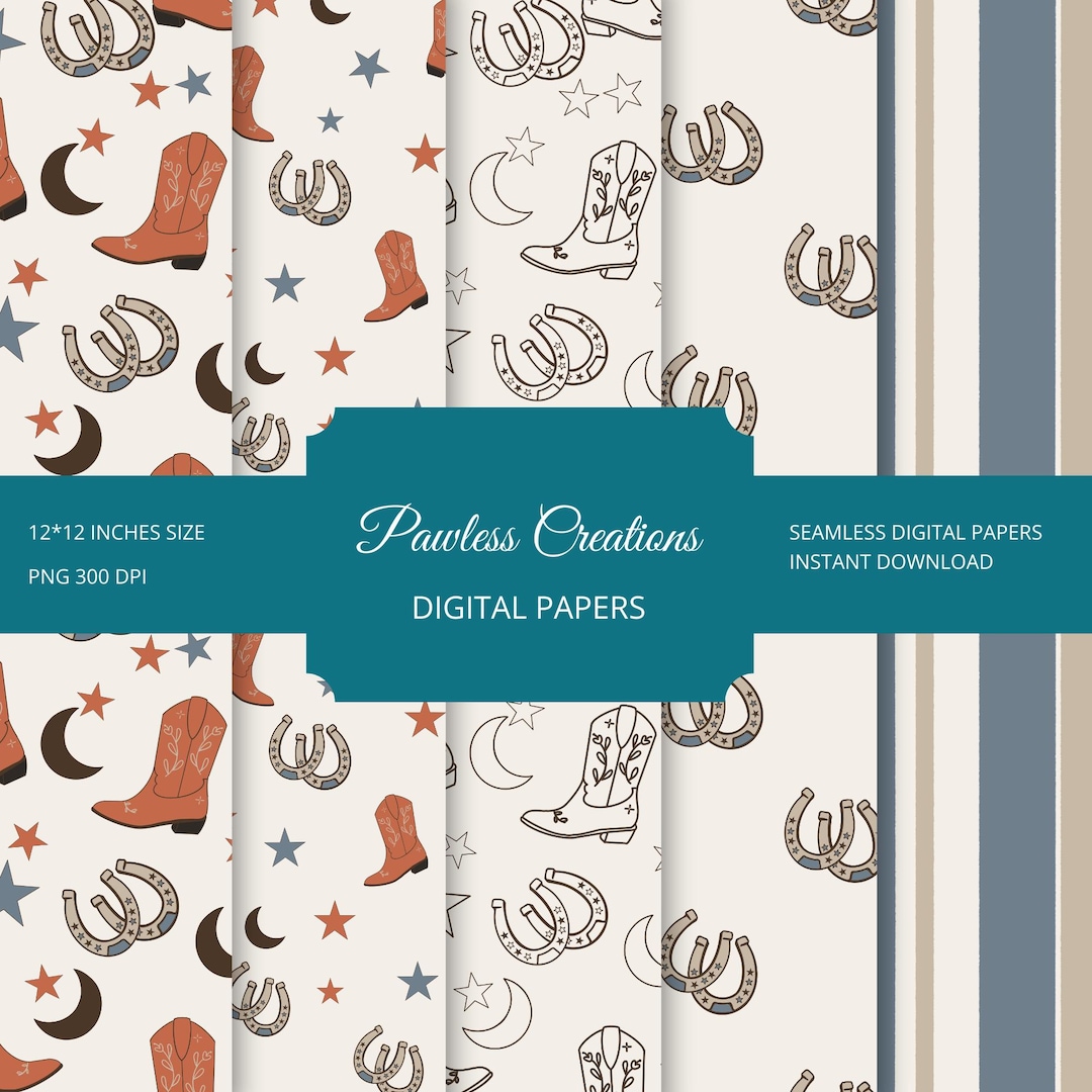 Weathered Western Collection Hand Drawn Digital Paper Cowboy Pattern ...