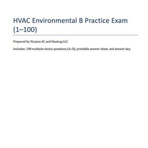 HVAC Environmental B Quiz 1 – 100 Practice Questions + Answer Key + Study Guide – PDF Digital Download