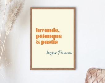 Hello Provence Poster - Lavender, Pétanque, Pastis - Digital Printing