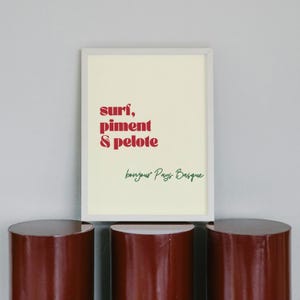 Affiche Bonjour Pays Basque – Surf, Piment & Pelote– Poster typographique drôle à télécharger