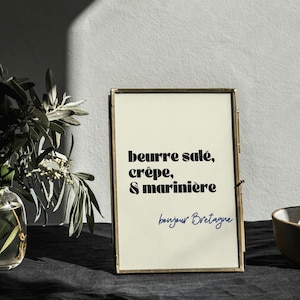 Affiche Bonjour Bretagne - Crêpe, Marinière & Beurre Salé - Impression numérique