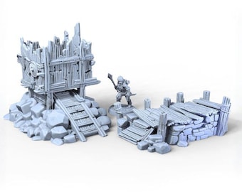 Ruined Wooden Platforms | 28mm Terrain | Fantasy Scatter Scenery | Modular Wargaming Ruins