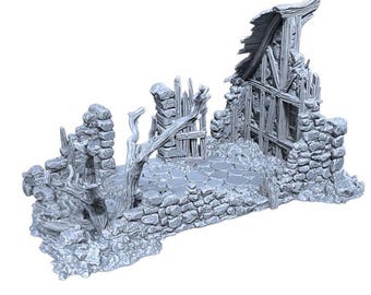 Choza en ruinas / Terreno de fantasía impreso en 3D para juegos de D&D y escaramuzas