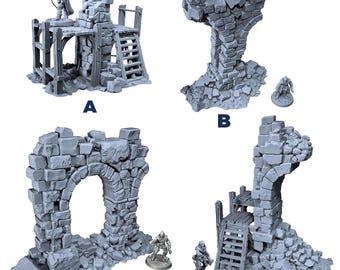 Ruined Aqueduct Terrain | 28mm Modular Stone Ruins for Tabletop RPGs