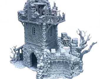 Ruined Watchtower Terrain | 28mm Fantasy Tower for Tabletop Wargames