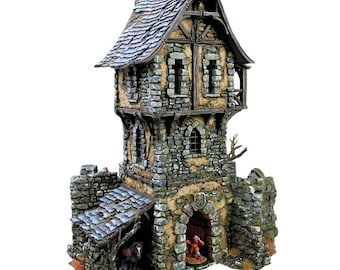 Ruined Bastion Tower | Medieval Fantasy Watchtower Terrain for Tabletop Games 28mm