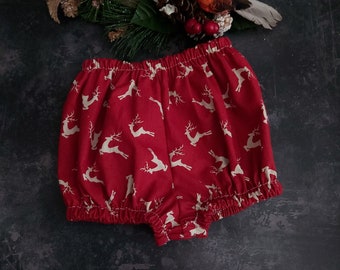 Bloomer, Reindeer baby bloomers, red Christmas day outfit,  unisex baby shorts