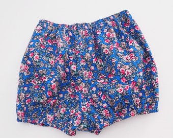 Bloomer, Bright Blue Floral Print Baby Bloomer Shorts | 100% Cotton | Flower Themed Cakesmash Photoshoot