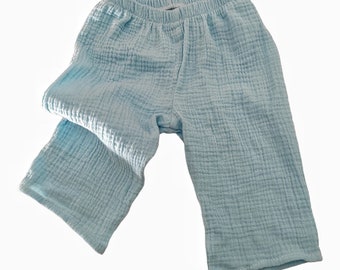 Pantalon bébé, pantalon en mousseline, pantalon d'été froissé, pantalon bleu
