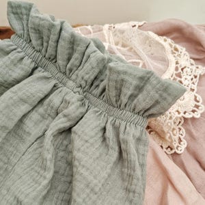 Baby Bloomers High-Waisted  | Muslin Cotton Toddler Shorts | Green, Pink or White Baby Clothing