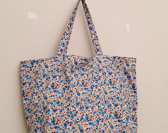 Sac fourre-tout floral, sac shopping bleu sarcelle, sac d'université, sac de pique-nique, sac à fleurs, sac de livres