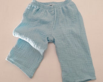 Pantalon bébé, pantalon en mousseline, pantalon d'été froissé, pantalon bleu