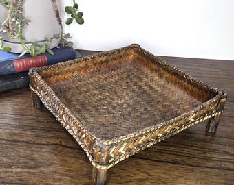 Vintage Woven Bamboo Tray