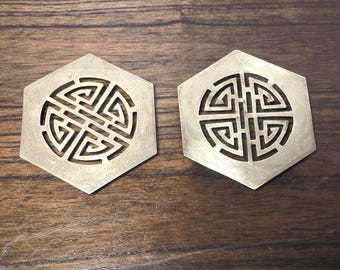 Vintage Brass Footed Trivet Set
