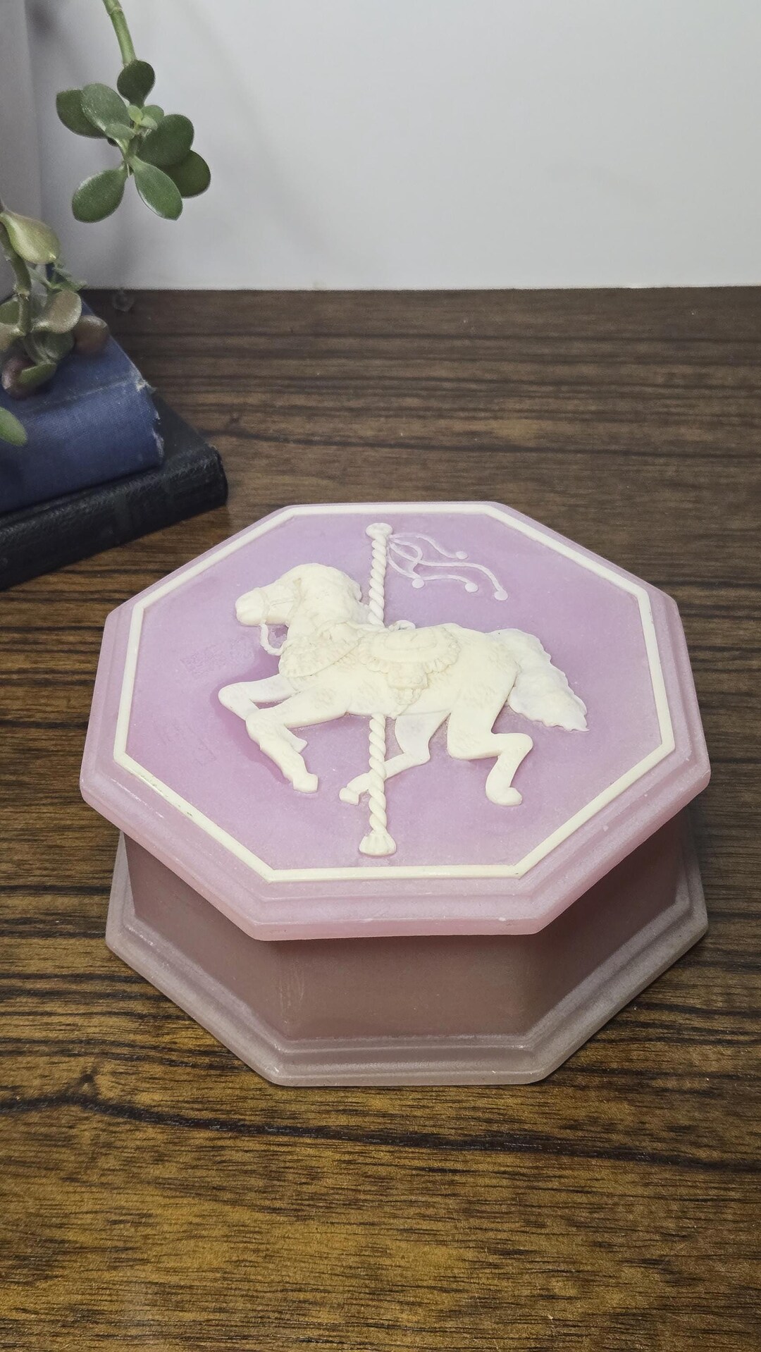 Vintage Cameo Carousel Horse Pink Incolay Soapstone Box, Octagonal ...