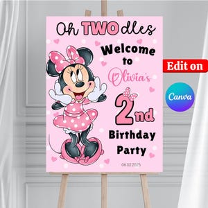 Editable Oh TWOdles Birthday digital welcome sign 2nd birthday Minnie Second Birthday welcome sign Oh Twodles  girl Minnie welcome sign