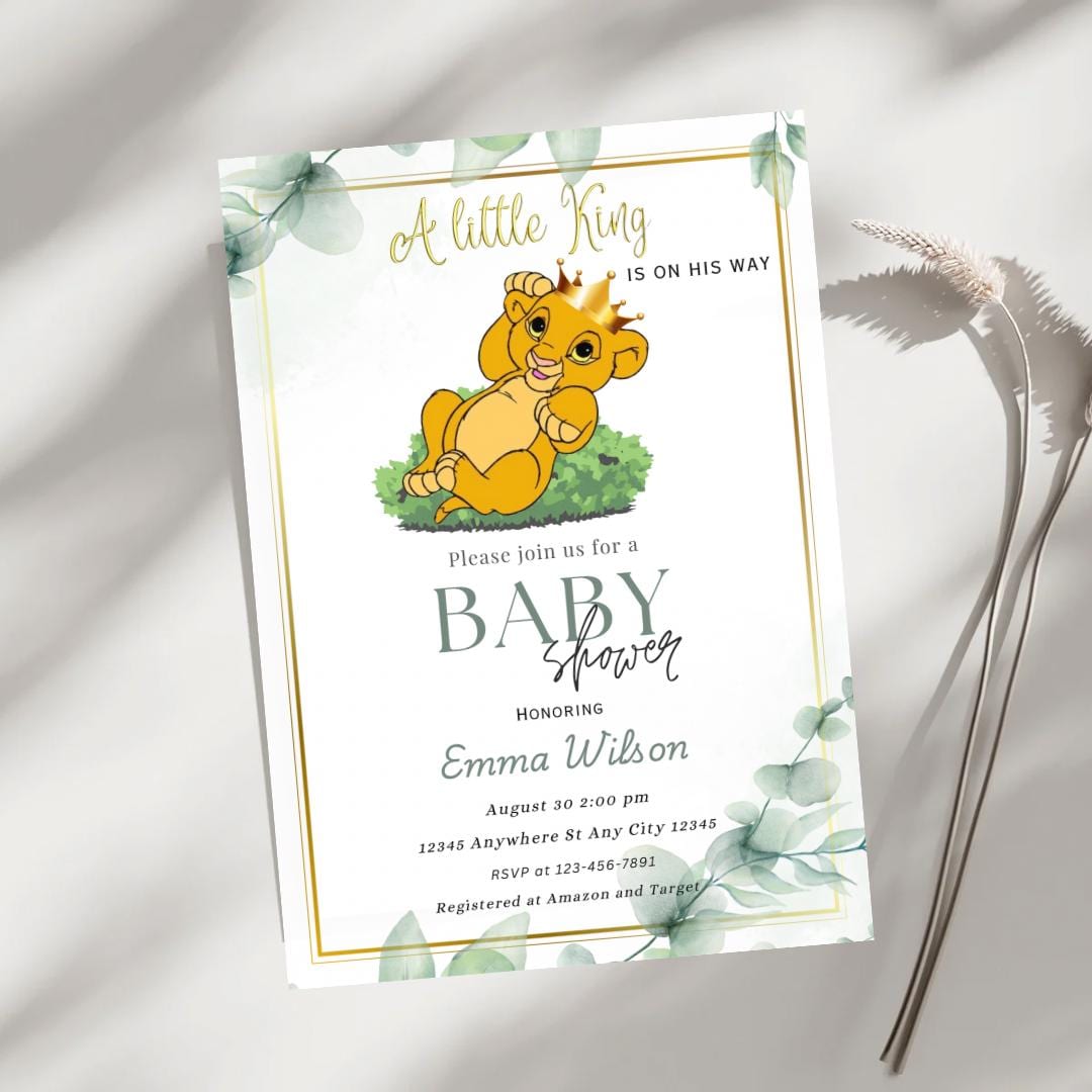 Simba Baby Shower Invitation Lion Baby Shower Digital Invitation Safari ...