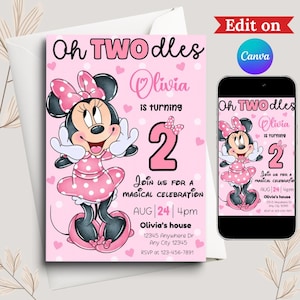 Bearbeitbare Oh TWOdles Geburtstag digitale Einladung 2. Geburtstag Minnie Zweiter Geburtstag einladen süße Maus Einladung Mädchen Minnie einladen