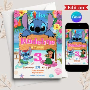 Stitch birthday digital invitation stitch birthday invitation hawaiian party invitation girls birthday invitation summer invitation