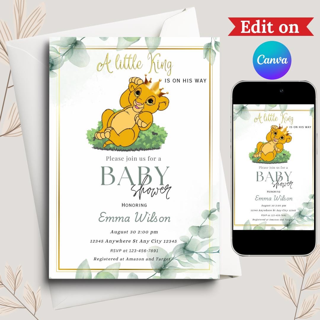 Simba Baby Shower Invitation Lion Baby Shower Digital Invitation Safari ...