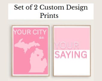 Custom College Wall Art Print Set: Personalized Dorm Decor (Digital Download Set of 2)