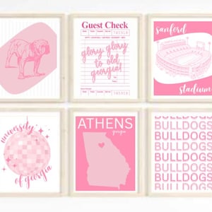 Pink University of Georgia Prints Set of 6: Customizable Dorm Decor (Digital Download)