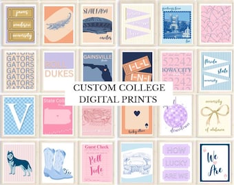 Personalized Set of 6 College Wall Art Prints: Custom Dorm Decor (Digital Download)