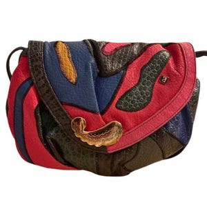 Vintage 1980s NAS Patchwork Crossbody Bag – Retro Miami Pebbled Faux Leather