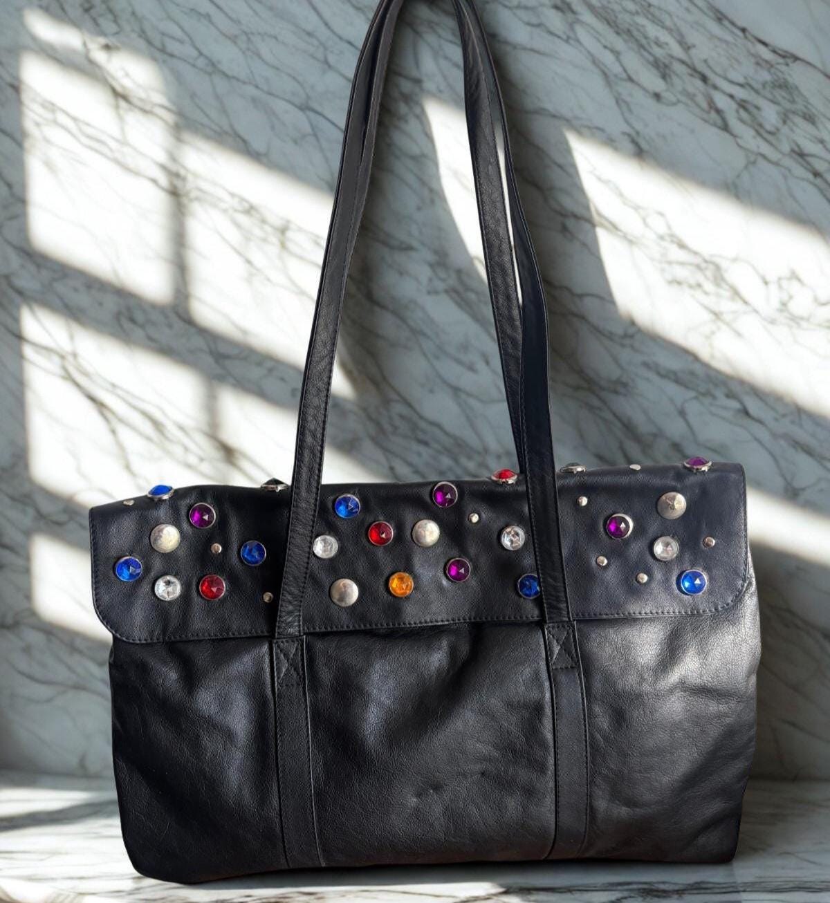 RESERVED - Alfredo Picchi Italian Leather Tote Bag With Gem Studs 