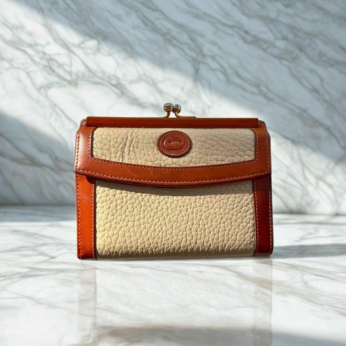 Vintage Dooney & Bourke AWL Leather Backpack & Wallet Set British Tan Vintage Dooney & Bourke All-Weather Leather Saddle Crossbody  main image 3