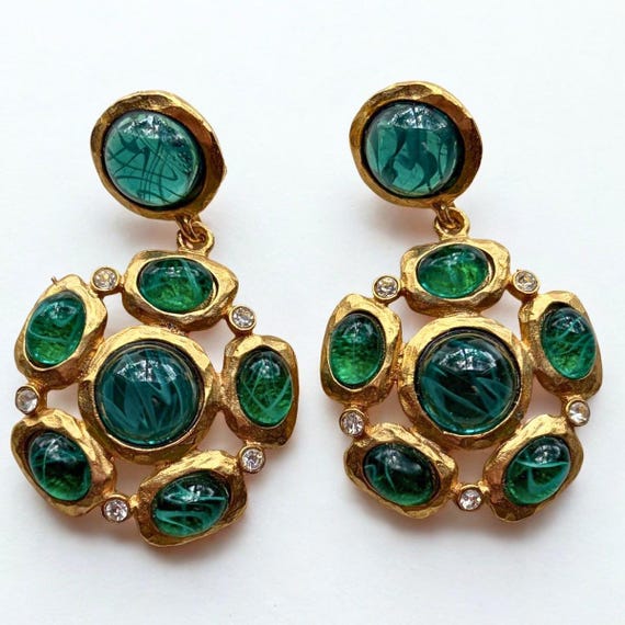 Couture Kenneth Jay Lane Faux Emerald Cabochon Dr… - image 1