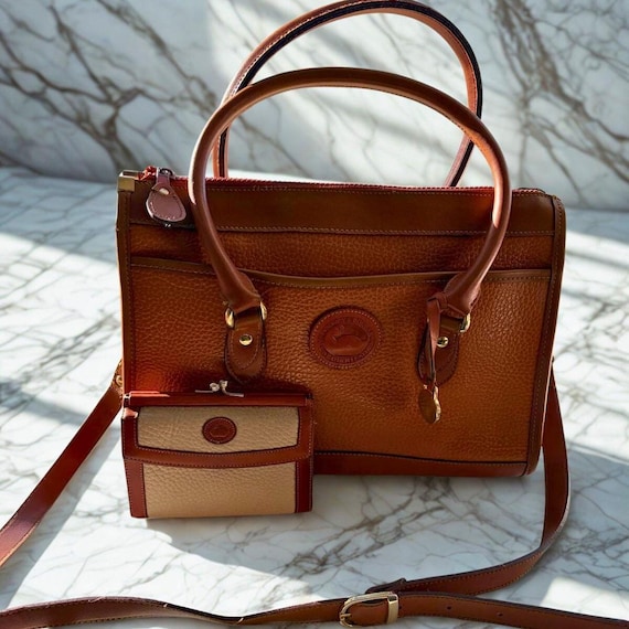 1980s Dooney + Bourke AWL Satchel & Wallet Set • Tan +  display picture 2