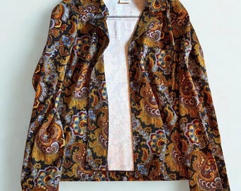 Vintage Harvé Benard Paisley Tapestry Jacket – Size 12, Boho Velvet-Look Brocade, 90s Maximalist Blazer