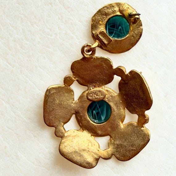 Couture Kenneth Jay Lane Faux Emerald Cabochon Dr… - image 3