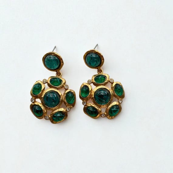 Couture Kenneth Jay Lane Faux Emerald Cabochon Dr… - image 2