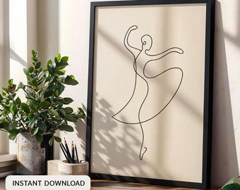 Minimalist Dancer Line Art Print: Beige Boho Decor (Digital Download)