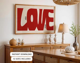 Love You More Printable Wall Art | Valentine’s Day Love Quote Poster | Modern Red Love Art | Romantic Wall Decor | Digital Download