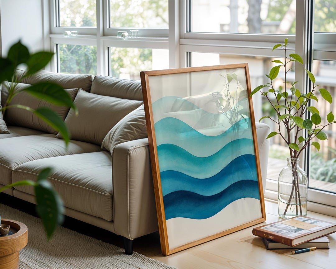 Ocean Breeze Abstract Watercolor Print: Coastal Turquoise Wave Art