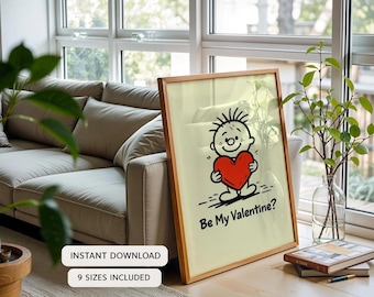 Be My Valentine Print, Cute Valentine Wall Art, Sweet Love Illustration, Valentine’s Day Poster, Romantic Printable Art, Digital Download