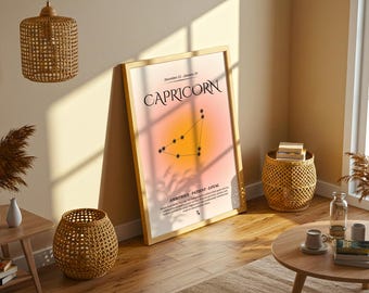 Capricorn Zodiac Wall Art Print – Capricorn Constellation Poster, Minimalist Astrology Decor, Horoscope Sign Print, Zodiac Gift for Her
