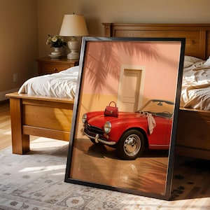 Retro Red Convertible Car Print: Mid-Century Summer Fashion (Digital Download)