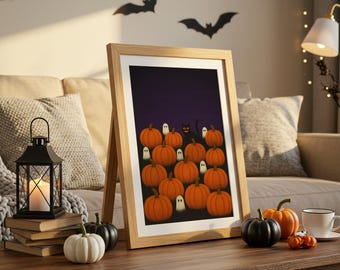 Pumpkin Patch Halloween Print: Cozy Ghost Fall Decor (Digital Download)